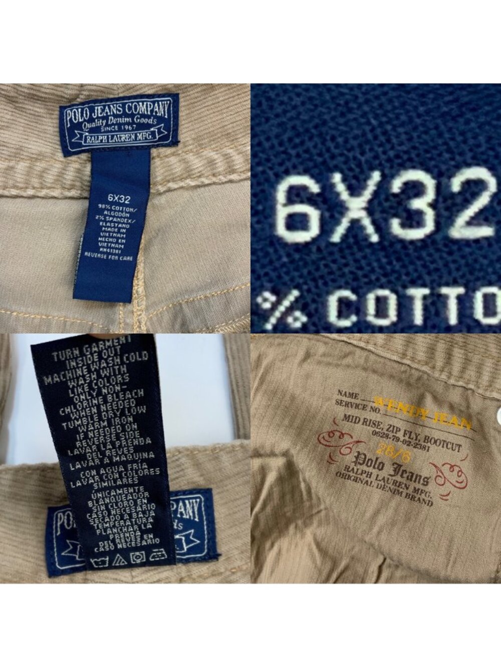 Polo Ralph Lauren Wendy Jean Corduroy Pants 6 Tan Bootcut - Picture 5 of 14